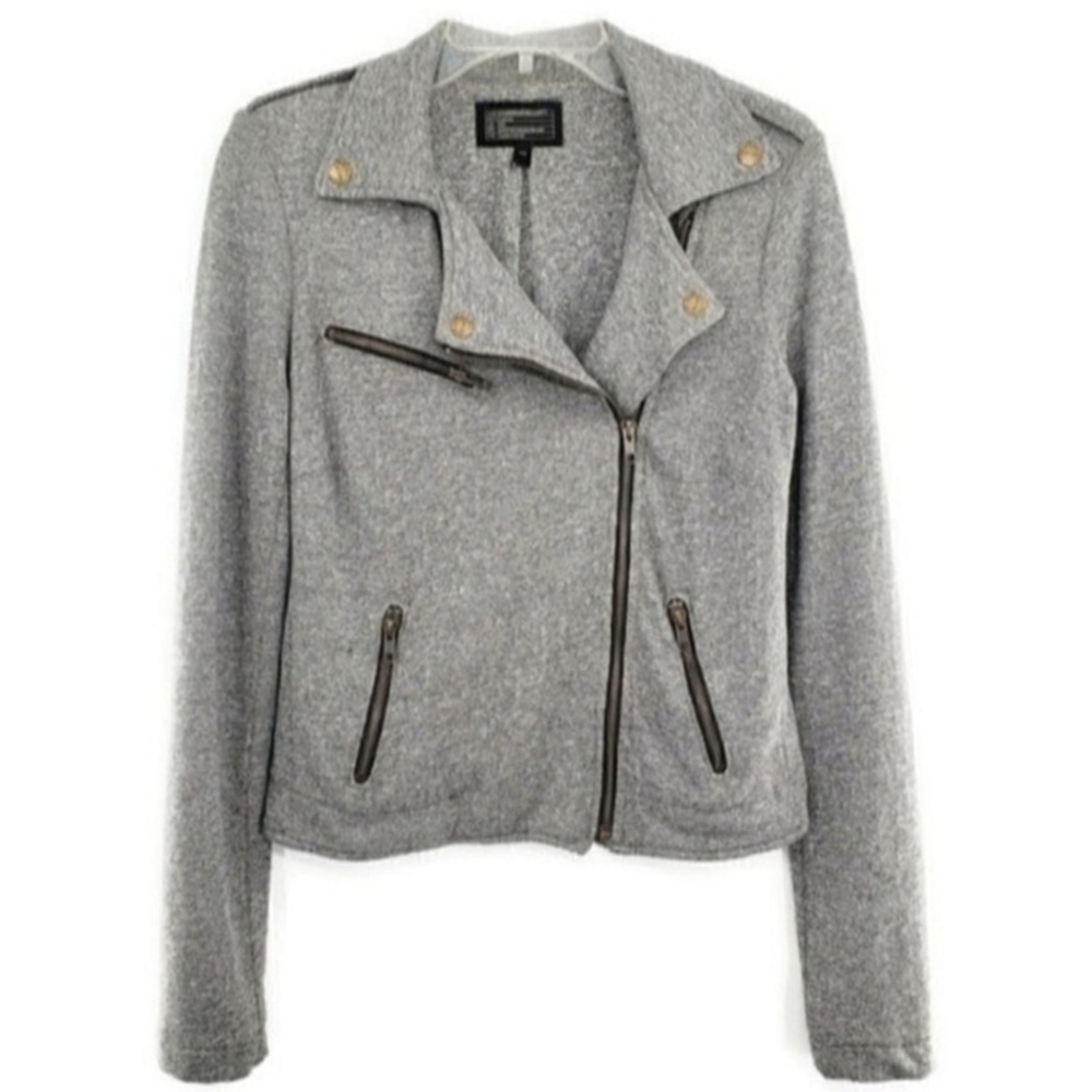 Current/Elliot Easy Biker Heather Grey Cotton Jersey Knit Full Zip Bomber Jacket
